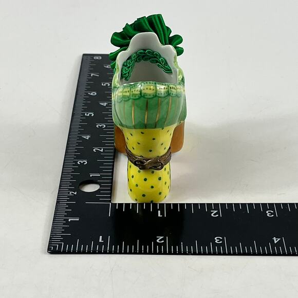 Fiona Saunders Limoges France Porcelain Shoe Figurine Hand Painted Green Yellow - Picture 10 of 13